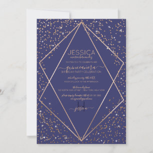 Navy Gold Glitter Confetti Terrarium Quinceañera Invitation