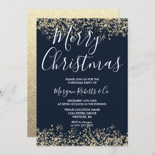 Navy Gold Glitter Corporate Family Christmas Party Invitation