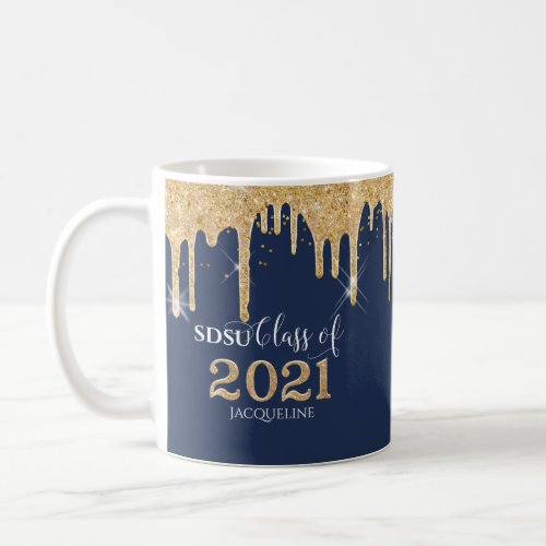 Navy Gold Glitter Drips High School Class of 2021 Coffee Mug