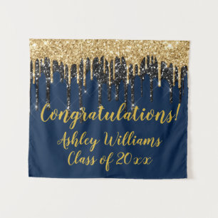 Navy Gold Glitter Graduation Photo Booth Grad Prop Tapestry