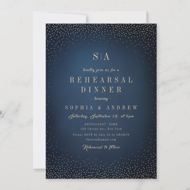 Navy & Gold Glitter Simple Rehearsal Dinner Invitation (Front)