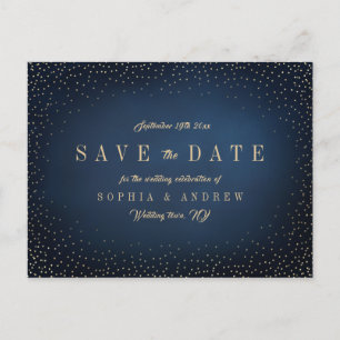 Navy & Gold Glitter Simple Save The Date Announcement Postcard