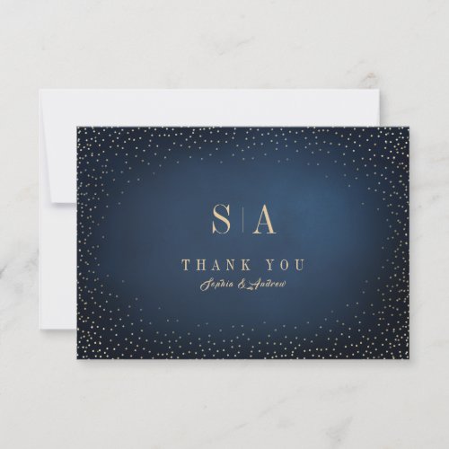 Navy  Gold Glitter Sophisticated Monogram Thank You Card