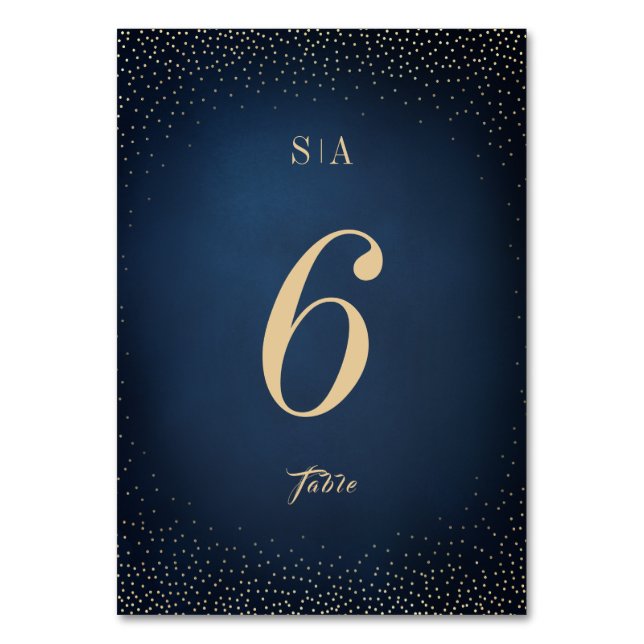 Navy & Gold Glitter Sophisticated monogram wedding Table Number (Back)