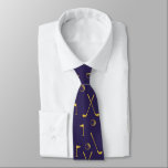 Navy Gold Golf Pattern Ball Flag Club Golfer  Neck Tie<br><div class="desc">Minimal gold golf pattern with clubs,  balls,  and flags for golf players. Gift for golf club,  golfer,  golf player,  team,  coach. Monochrome golden modern trendy black and white golf golfer golf player pattern gift home decor,  towels,  ...  Navy blue color neck tie with gold golf pattern</div>