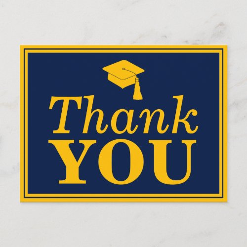 Navy Gold Grad Cap Thank You Postcard