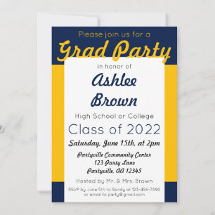 Navy Gold Grad Party Bold Graduation Invitation