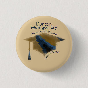 Navy Gold Graduation Cap Mortarboard Button