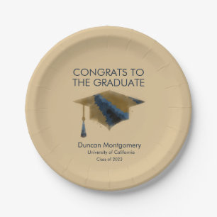 Navy Gold Graduation Cap Mortarboard  Paper Plates
