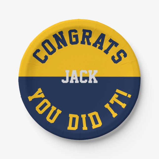 Navy & Gold Graduation Congrats - You Did It Paper Plates (Front)