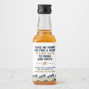 Navy & Gold Graduation Don't Drink & Drive Mini Liquor Bottle Label