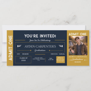 Navy & Gold Graduation Faux Ticket Invitation