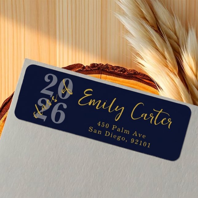 Navy Gold Graduation Return Address Labels Custom (Creator Uploaded)