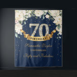 Navy Gold Greenery Floral 70th birthday backdrop<br><div class="desc">Navy Gold Greenery Floral 70th birthday backdrop,  Contact me for matching items or for customization,  Blush Roses ©</div>