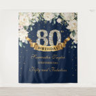 Navy Gold Greenery Floral 80th birthday backdrop