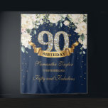 Navy Gold Greenery Floral 90th birthday backdrop<br><div class="desc">Navy Gold Greenery Floral 90th birthday backdrop tapestry,  Contact me for matching items or for customization,  Blush Roses ©</div>