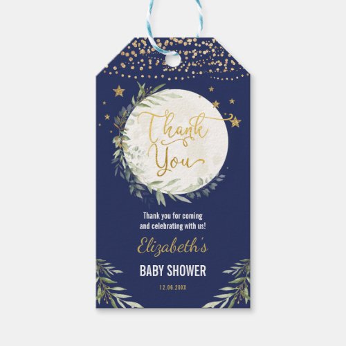 Navy Gold Greenery Moon Twinkle Star Shower Favors Gift Tags