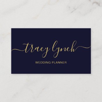 Navy Gold  Handwritten Script Calligraphy Business Card by MG_BusinessCards at Zazzle
