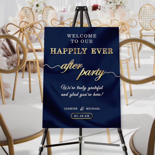 Navy Gold Happily Ever After Party Simple Wedding Foam Board (Creator Uploaded)