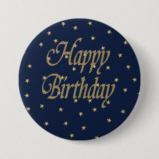 Navy Gold  Happy Birthday Button