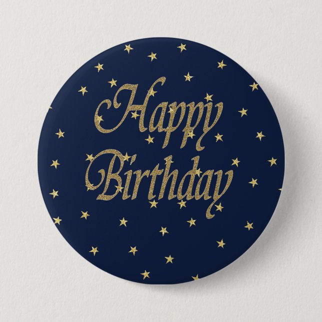 Navy Gold  Happy Birthday Button (Front)