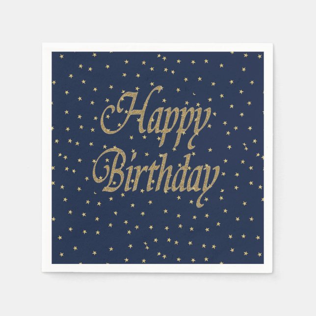 Navy Gold  Happy Birthday Paper Napkins (Front)