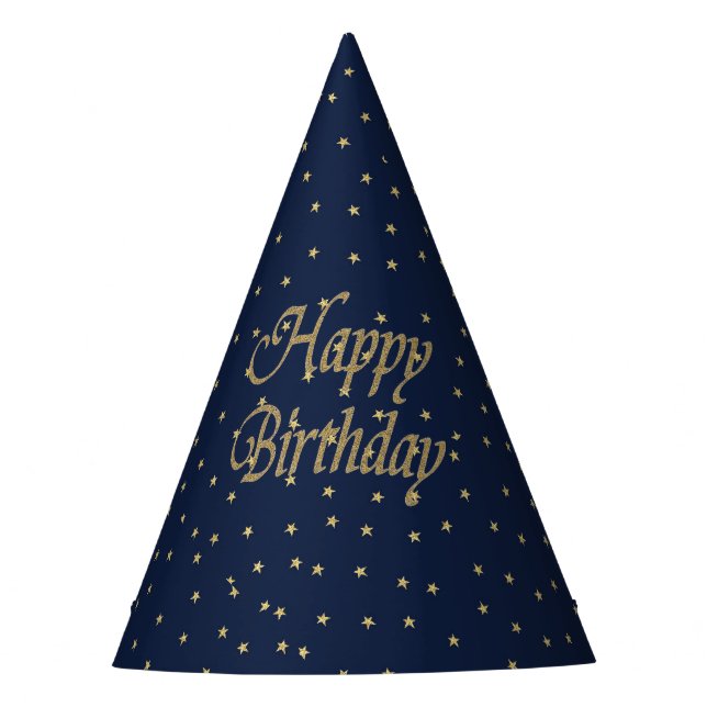Navy Gold  Happy Birthday Party Hat (Front)