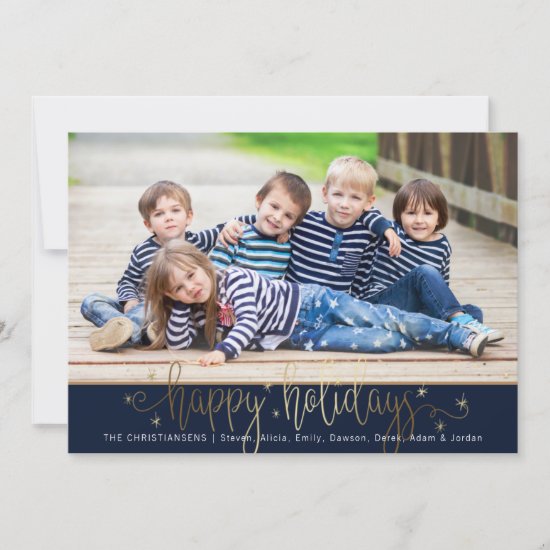 Navy & Gold HAPPY HOLIDAYS Handwritten Script Holiday Card