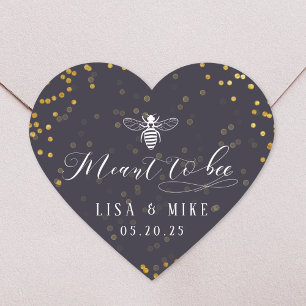 Navy Gold Heart Meant to Bee Honey Wedding Favor Sticker