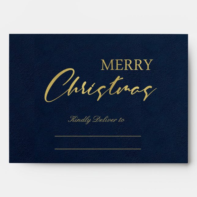 NAVY GOLD HOLLY BERRIES MERRY CHRISTMAS PHOTO ENVELOPE (Front)