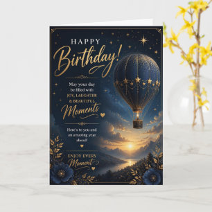 Navy Gold Hot Air Balloon Birthday Card