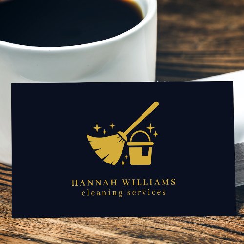 Navy  Gold House Cleaning Services Business Card