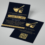 Navy & Gold House Cleaning Services QR Code Flyer<br><div class="desc">Modern,  elegant navy and gold cleaning services business flyer. Design features faux foil texture gold logo with cleaning icons ,  your name or business name and contact number,  serviced on the front. Personalize further with your contact details in the back. Perfect for domestic and industrial cleaning services.</div>