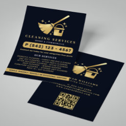 Navy &amp; Gold House Cleaning Services QR Code Flyer