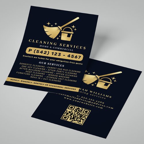 Navy  Gold House Cleaning Services QR Code Flyer