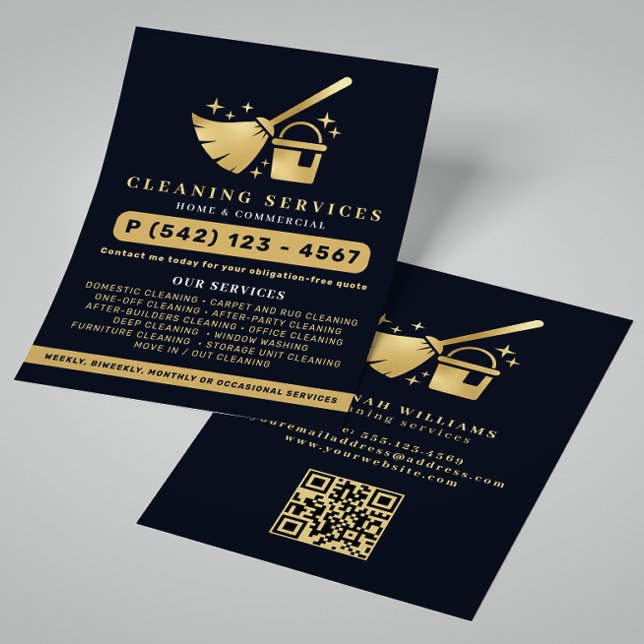Navy & Gold House Cleaning Services QR Code Flyer (Creator Uploaded)