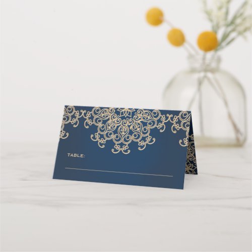 Navy Gold Indian Style Tent Place Card