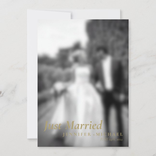 Navy Gold Just Married Simple Wedding Photo Invitation