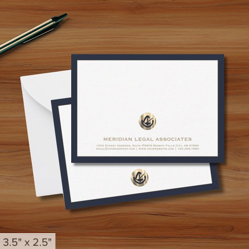 Navy Gold Justice Legal Note Card