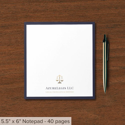 Navy Gold Justice Scale Attorney Notepad