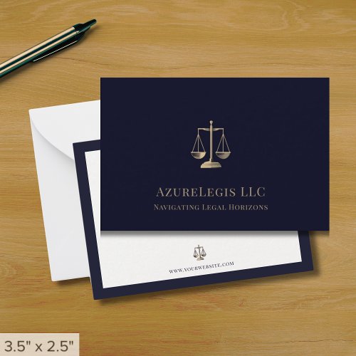 Navy Gold Justice Scale Legal Note Card