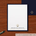 Navy Gold Justice Scale Letterhead<br><div class="desc">Convey a professional image with every correspondence on this navy blue letterhead,  which boasts a brushed gold justice scale logo,  suitable for all types of legal communication.</div>