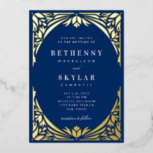 Navy Gold Leaf Gilded Age Foil Invitation