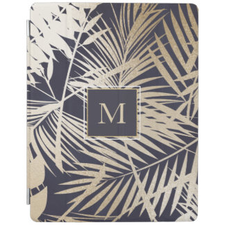 Navy Gold Leaf Tropical Foliage iPad Smart Cover
