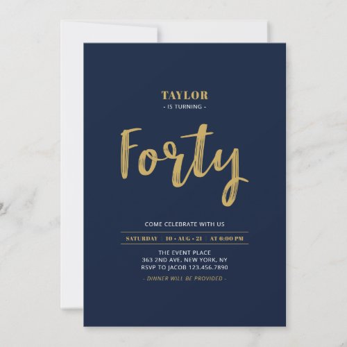Navy & Gold Lettering Forty 40th Birthday Party