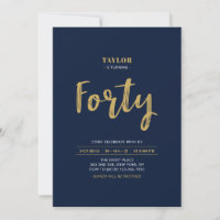 Navy & Gold Lettering Forty 40th Birthday Party