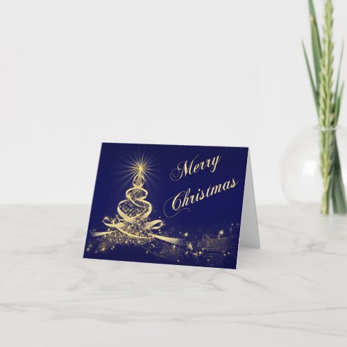 Navy Gold Lighted Tree Corporate Christmas Card