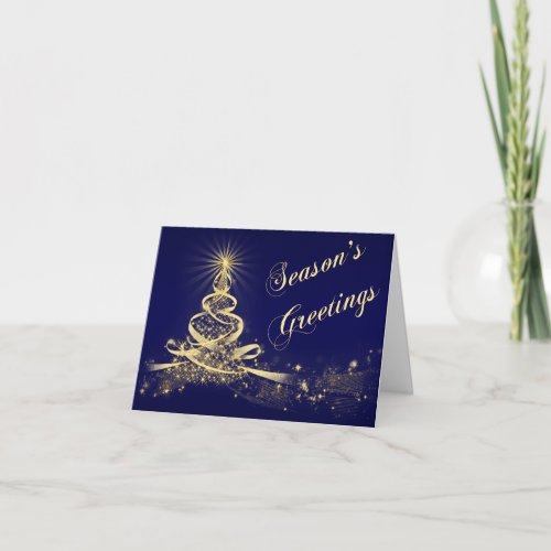 Navy Gold Lighted Tree Corporate Holiday Card