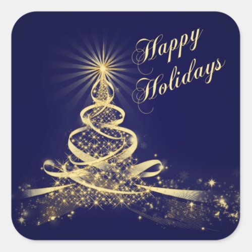 Navy Gold  Lighted Tree Happy Holidays Sticker