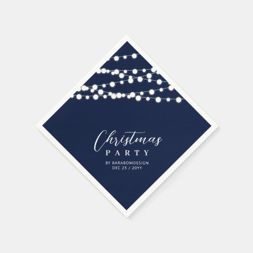 Navy  Gold Lights Merry Christmas Holiday Party Napkins